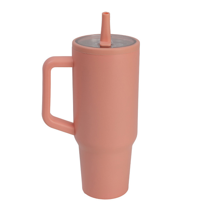 Insulated Stainless Steel Tumbler with Comfort-Grip Handle and Straw Lid - Image 1