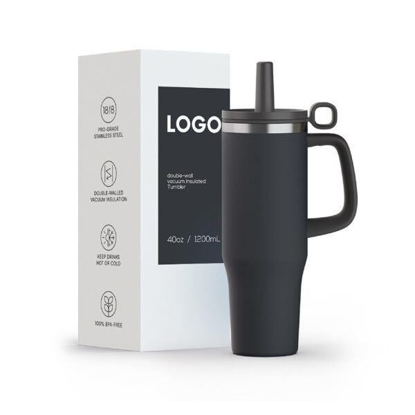 Insulated Stainless Steel Tumbler with Silicone Straw and Handle