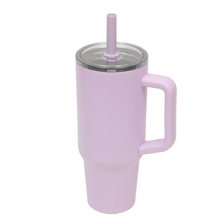 Stainless Steel Travel Tumbler with Handle and Versatile Straw Lid - Image 1